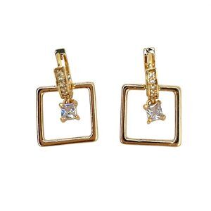 Gold-toned Drop Earrings White Stones Crystal Geometric Dangle Design Statement